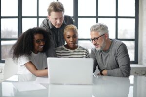 Diverse team working together